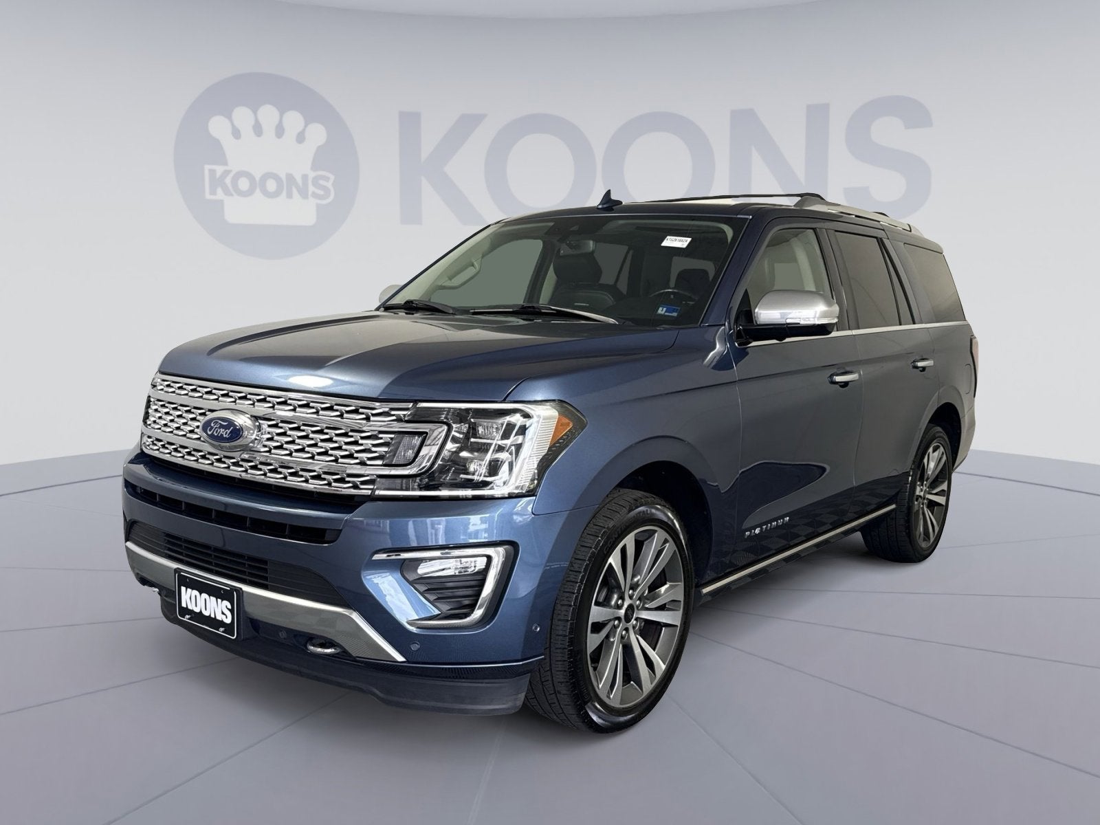 2020 Ford Expedition Platinum in Blue Metallic — front three-quarter view